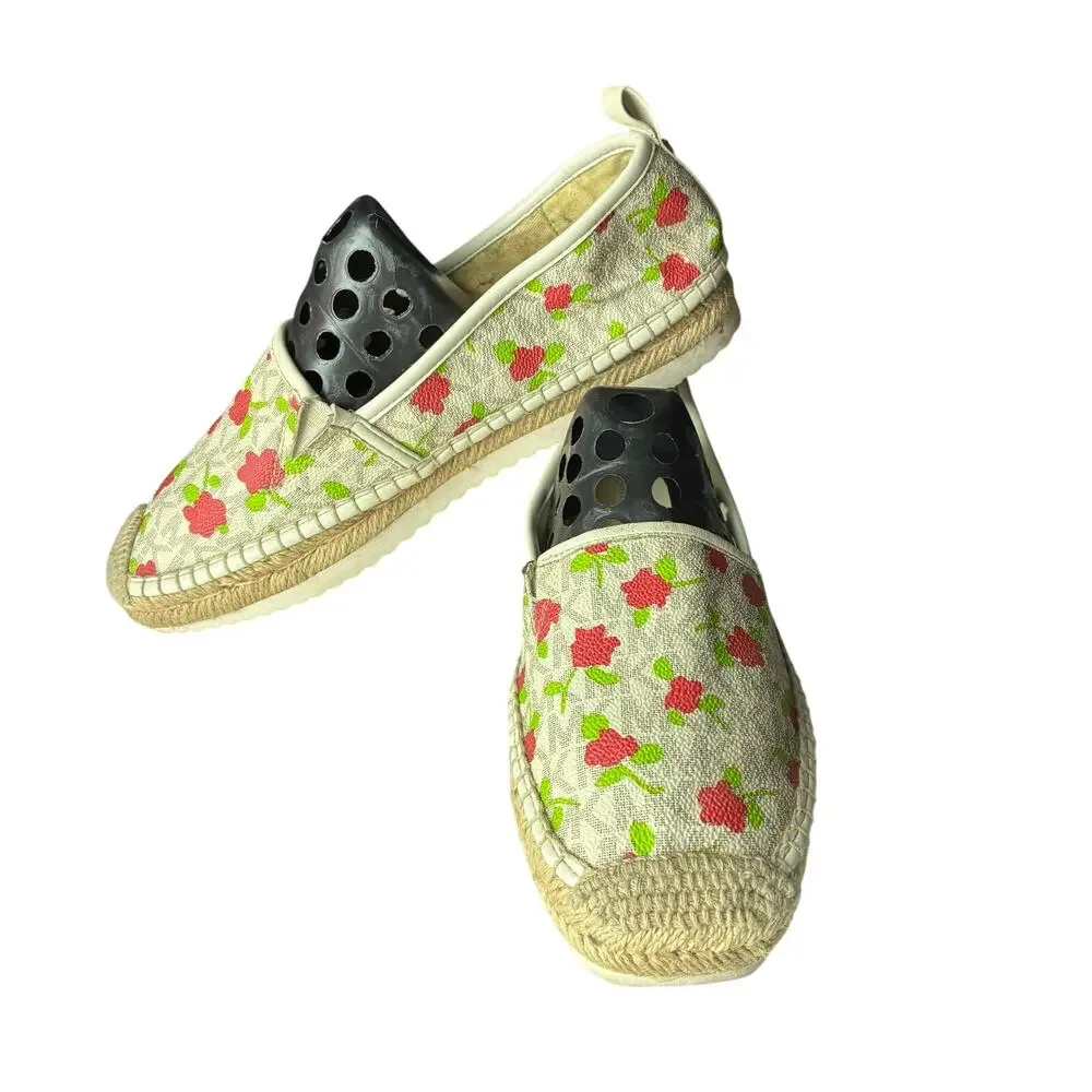Michael Kors Kendrick Floral Logo Espadrilles MK Monogram Slip On Flats 7M 37